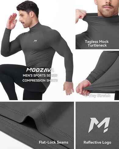 Moozava Mens Compression Shirts Long Sleeve Mock Turtleneck Quick Dry Undershirts Athletic Workout Running Base Layer Top SPF in Saudi Arabia