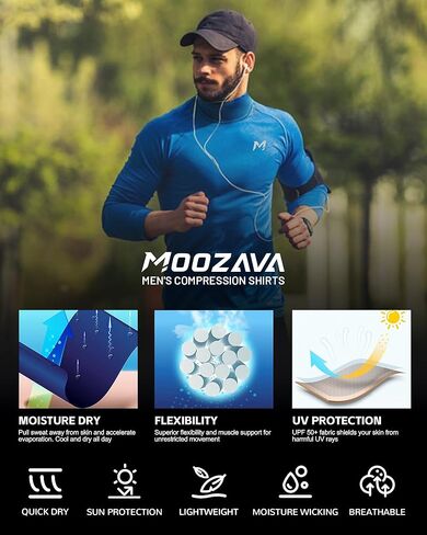 Moozava Mens Compression Shirts Long Sleeve Mock Turtleneck Quick Dry Undershirts Athletic Workout Running Base Layer Top SPF in Saudi Arabia