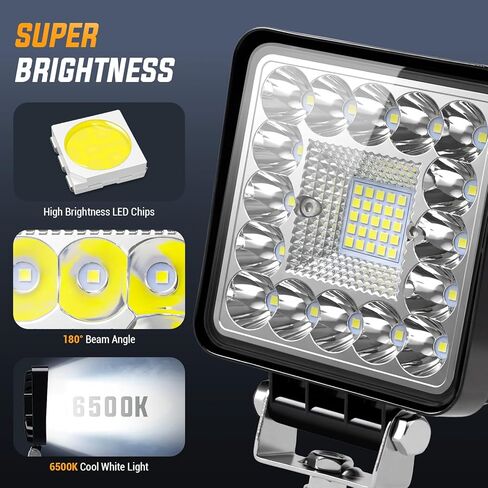 LED Tractor Work Lights, 4 Inch 123W 12000lm LED Pod Lights 12V 24V Square Off Road Light for Truck Trailer Vehicle Golf Car RV Snowplow, 4Pack in Saudi Arabia