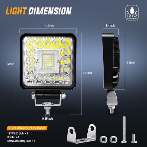 LED Tractor Work Lights, 4 Inch 123W 12000lm LED Pod Lights 12V 24V Square Off Road Light for Truck Trailer Vehicle Golf Car RV Snowplow, 4Pack in Saudi Arabia
