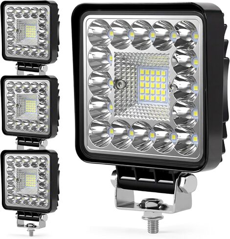 LED Tractor Work Lights, 4 Inch 123W 12000lm LED Pod Lights 12V 24V Square Off Road Light for Truck Trailer Vehicle Golf Car RV Snowplow, 4Pack in Saudi Arabia