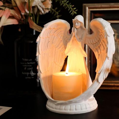 حامل شموع Angel Tealight، حامل شموع نذرية من الراتنج، هدايا ديكور على الطراز القوطي (الشمعة غير متضمنة) in Kuwait