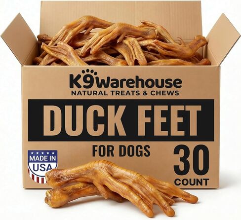 أقدام البط للكلاب من K9warehouse - عدد 30 - مكافآت الكلاب المجففة، طبيعية ومقرمشة وصحية، مثالية للسلالات الصغيرة إلى الكبيرة، تدعم صحة المفاصل والعناية بالأسنان، مكافآت أقدام البط للكلاب - صنع في الولايات المتحدة الأمريكية in Kuwait