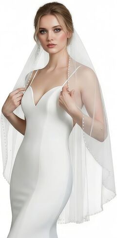 Bridal Veil, Wedding Veil for Bride 1 Tier Pearl Fingertip Length Veils for Women Wedding with Comb in Saudi Arabia