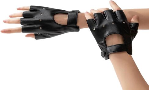 Women Fingerless Leather Gloves Fashion Biker Driving Cycling Gloves in Saudi Arabia