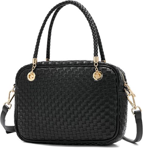 Chic Woven Crossbody Camera Bag, Soft Vegan Leather Purse with Designer Look & Braided Handle in Saudi Arabia