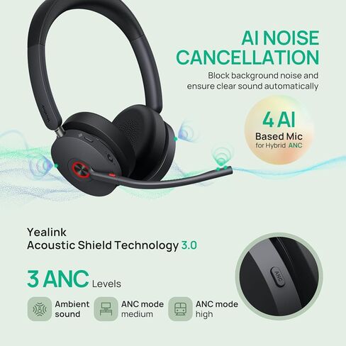 سماعة رأس Yealink WH68 Workstation DECT اللاسلكية مع شاشة لمس 4 بوصات، 4 ميكروفون ANC هجين، نطاق 606 قدمًا، محطة عمل الكل في واحد مع مكبر صوت، سماعة مكتب محور USB 3X للهاتف المكتبي والكمبيوتر والهاتف المحمول in Saudi Arabia