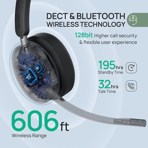 سماعة رأس Yealink WH68 Workstation DECT اللاسلكية مع شاشة لمس 4 بوصات، 4 ميكروفون ANC هجين، نطاق 606 قدمًا، محطة عمل الكل في واحد مع مكبر صوت، سماعة مكتب محور USB 3X للهاتف المكتبي والكمبيوتر والهاتف المحمول in Saudi Arabia