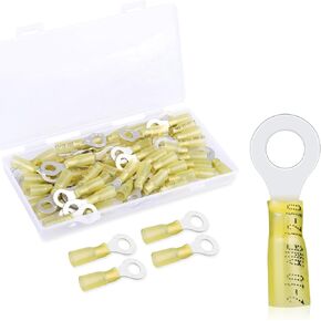 50 حزمة من أطراف الحلقة القابلة للانكماش الحراري - 5/16 بوصة - موصلات أسلاك الانكماش الحراري من الدرجة البحرية الصفراء 12-10 AWG - موصلات أسلاك العيينة النحاسية الحمراء المعلبة in Kuwait