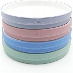 Elk and Friends Kids 7.8" Porcelain White Plates with Silicone Sleeves | Suitable for Kids/Toddlers | Microwave & Dishwasher Safe | Non Slip | Snack Dishes