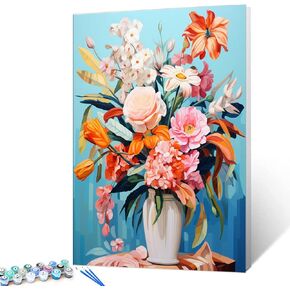 The Beautiful Art of Flower Arrangement DIY Painting by Numbers Kits for Adults Beginner,Multicolored Flowers Prints Painting Art Paint by Number on Canvas Easy to Paint Without Frame 16''X20''