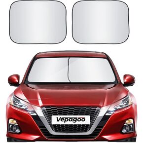 Foldable 2 Piece Car Windshield Sun Shade Cover, Auto Sun Shield Heat Protector for Front Window, Car Sunscreen UV Reflector Protect Dashboard Seat from Fade and Crack, Medium 28x31 inches.