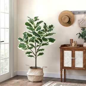 GlowSol Faux Fiddle Leaf Fig Tree, 4 Ft Artificial Ficus Lyrata Plant with 72 Fiddle Leaves, Fake Floor Plant in Pot for Indoor Outdoor Living Room House Office Bedroom Decor