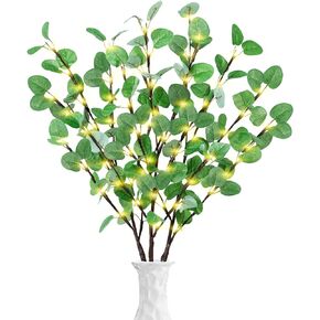 TiYiViRi Lighted Olive Branches - 30 Inch Light Up Olive Stems with 60 LED Lights, 120 Leaves, Timer Battery Operated Lighted Branches for Vases, Prelit Artificial Greenery for Home Spring Decoration
