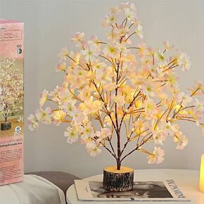 CENMORISE 19Inch Cherry Blossom Tree Light, Lighted Artificial Tree with Pink Silk Flowers, 49 Fairy LEDs, Battery Operated Lamp with Timer for Summer Wedding Decorations