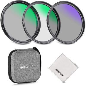 طقم مرشح عدسة NEEWER 43 مم UV&CPL&ND4 مع حقيبة قشرة صلبة، إطار من الزجاج البصري وسبائك الألومنيوم، الأشعة فوق البنفسجية + مستقطب دائري (CPL) + مجموعة مرشحات كثافة محايدة مع حقيبة تخزين لعدسة الكاميرا مقاس 43 مم