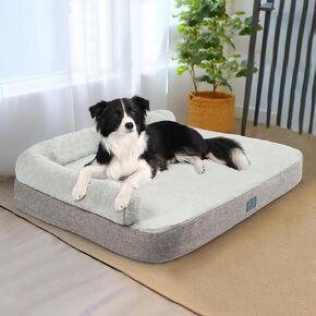 Veehoo Orthopedic Dog Bed with Bolster for Medium Large Dogs, Dog Bed with Non-Slip Bottom & Removable Washable Cover, Waterproof Lining Egg Crate Foam Pet Bed Mat for Dogs Up to 60 lbs 36" x 27"