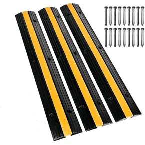 Speedmax Cable Protector Ramps with 18 Bolts 3 Pack of 1 Channel 6600Lbs Load Capacity Rubber Speed Bumps Traffic Protective Cable Wire Cord Ramps Driveway Cable Protector Ramps (1 Channel, 3 Pack)