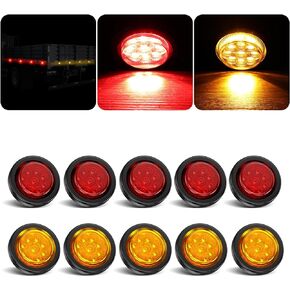 PVerandio 10Pcs 2 Inch LED Trailer Side Marker Lights, 9 LED 2" Round Trailer Clearance Marker Lights with Reflectors for Trailer Truck, RV, Waterproof Sealed, 12V