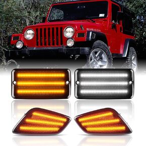 Gempro Led Fender Side Marker Lights Bumper Turn Signal Lamps Kits for 1997-2006 Wrangler TJ 55155629AC 55155628AC, Smoked Len 4pcs