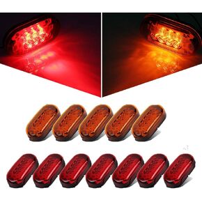 Partsam 12pcs 4 Inch Oblong 10 LED Marker Lights, 4" Rectangular Rectangle LED Side Marker Clearance Lights for Trailer RV Camper Motorhome 12V (5Amber+7Red)