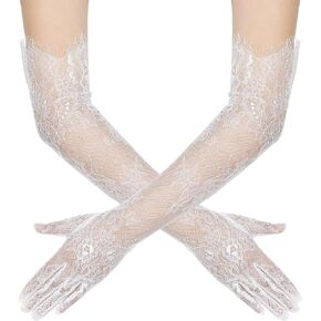 zeasciosd Women's Long Lace Floral Gloves Mesh Tulle Sheer Gloves for Wedding Elbow Length Opera Party Costume Gloves