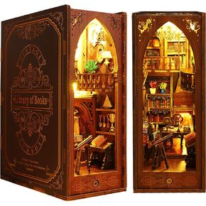ISSEVE DIY Book Nook Kit، لغز خشبي ثلاثي الأبعاد DIY طقم منزل مصغر لتزيين رف الكتب، حامل كتاب سحري لبيت الكتب ورف الكتب للبالغين مع ضوء مستشعر (مكتبة الكتب)