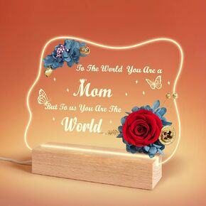 Sunia Night Light Preserved Flowers Rose, Birthday Gifts for Women Wife Mom Husband Girlfriend Boyfriend, Acrylic Engraved Anniversary Wedding Gifts for Couple I Love You