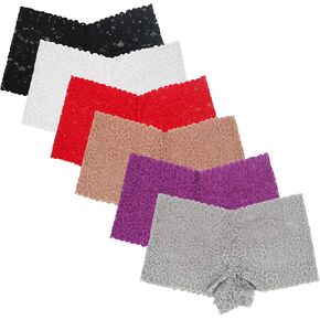 Delcroix 7 Pack Lace Boyshort Panties for Women Sexy Breathable Soft Stretch Hipster Panty, Assorted Different Lace Pattern