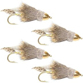 The Fly Fishing Place Cone Head Muddler Minnow Fly Fishing Flies - Bass and Trout Streamers - Set of 4 Flies Hook Size 8