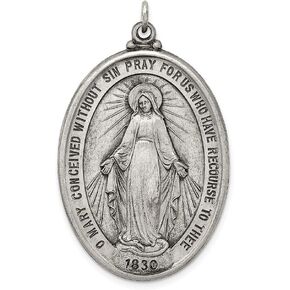 Auriga Fine Jewelry Gift For Mothers Day 925 Sterling Silver Antiqued Miraculous Medal Pendant (L- 42 mm, W- 25 mm) Gift for Women