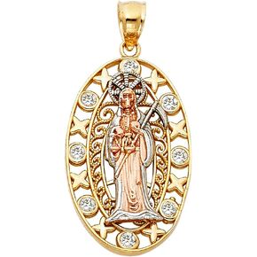 Sonia Jewels 14k White Yellow And Rose Tri Color Gold Santa Muerte Death Saint Pendant