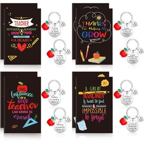 Hinly 16 Pcs Teacher Appreciation Gift Set 8 Teacher Notebook Inspirational Notepads and 8 Teacher Keychains for Women, Christmas Thank You Gifts for Teacher