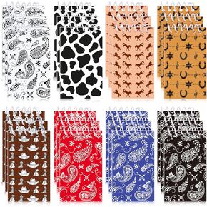 Teling 24 Pieces Small Spiral Notepad Western Cowboy Top Bound Memo Books, Mini Notebook Spiral Pocket Memo Pad for Home, Office, College, School Supplies, 2.4 x 3.9 Inch, 20 Sheets Per Notebook