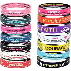 Inspirational Silicone Bracelet - Motivational And Religious Quotes On Both Sides Of Wrist Bands - Great For Men And Women Who Are Going Through Difficult Times - 14 Pack Rubber Bracelets