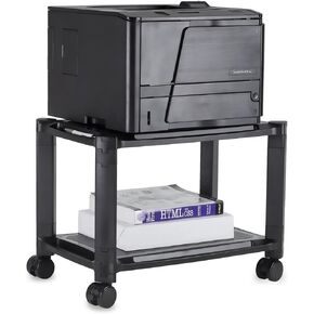 Mount-It! Under Desk Printer Stand with Wheels | Rolling Printer Cart | Height Adjustable Stacked Office Machine Cart with Paper Storage Tray, 44 Lbs Capacity, Black