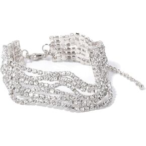 Mycitta Wedding Bracelet for Brides Fashion Sparkly Clear Rhinestone Crystal Simulated Diamond Art Deco Bracelet for Party Prom Pageant Bridesmaids Gift Bridal Bangle Jewelry for Women and Girls