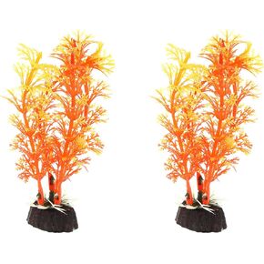 VOCOSTE 2 Pcs Aquarium Plastic Plants, Artificial Aquatic Plant for Fish Tank Landscape Plants Decoration, Orange