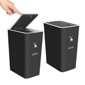 XPIY Trash Can with Lid, 2 Pack 4 Gallons/15 Liters Garbage Can with Press Top, Small Trash Can Dog Proof, Plastic Trash Bin, Waste Basket for Bathroom|Kitchen|Bedroom|Office (2, Blue)