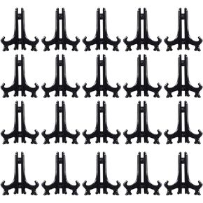Woohome 20 PCS 3 Inch Plastic Easels Plate Display Stands Black Little Picture Frame Stand Holder