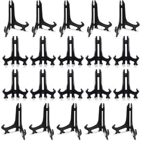 Woohome 20 PCS 3 Inch Plastic Easels Plate Display Stands Black Little Picture Frame Stand Holder