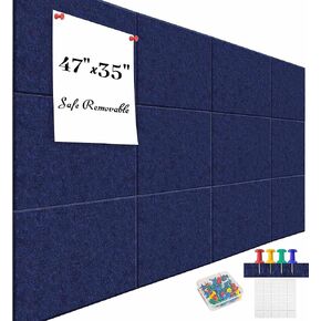 Large Cork Board for Office Dark Blue Felt Board Alternative-12 Pack Felt Wall Tiles for Office Wall Decor,Felt Bulletin Board Tiles,Push pin Board Wall Organizer for Office
