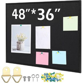 Teling لوحة إعلانات مؤطرة 48 × 36 بوصة لوحات الفلين للتعليق على الحائط لوحة دبوس الفلين لوحة الصورة الإبهام لوحة تك لمكتب المدرسة المنزل غرف نوم المطبخ (أسود)