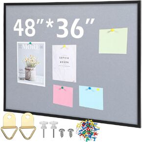 Teling Framed Bulletin Board 48 x 36 Inch Cork Boards for Wall Mounted Pin Board Cork Picture Board Thumb Tack Board for Office School Home Kitchen Bedrooms (Black)