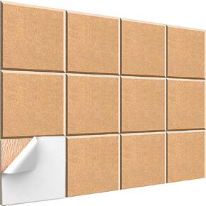 Large Cork Board Alternative - 11.8"x11.8" Pack of 12 Felt Board Tiles for Wall Pin Board Bulletin Board for Home Office Kitchen 48 x 36 Brown