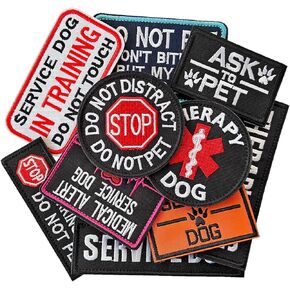 10 Pcs of Service Dog Patch, Dog Tactical Vest Patch Removable Embroidered Hook and Loop Patch for Dog Vest Carrier,Vest Harness, Collar/Style 1