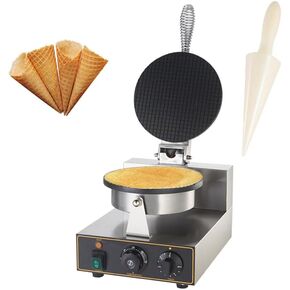 Electric Ice Cream Cone Maker 1250W Commercial Waffle Cone Machine,110V Electric Stainless Steel Non-Stick Egg Roll Cone Baker Waffle Cone Maker Temp & Time Control for Restaurant Bakeries