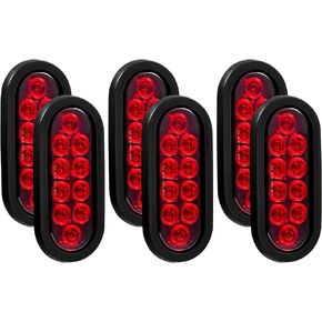 PVerandio 6 Inch Oval LED Trailer Tail Lights 6Pcs Red 10 LED Tail Lights for Trucks RV Jeep 6" Oval LED Stop Turn Tail Lights w/ 3-pin Water Tight Plug & Flush Mount Grommets Sealed 12V
