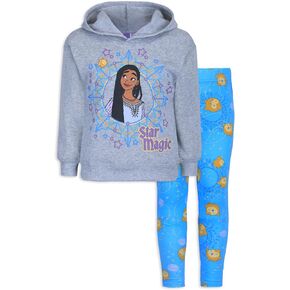 Disney Wish Asha and Wishing Star Girls 2 Piece Outfit Sweatshirt and Leggings Set for Big Kids – Blue/Grey
