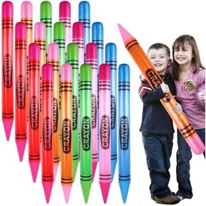 craftshou 20 Pcs 42" Tall Inflatable Crayons Large Blow up Crayons Jumbo Decorations Giant Prop for Birthday Party Favors Classroom School Supplies,5 Colors